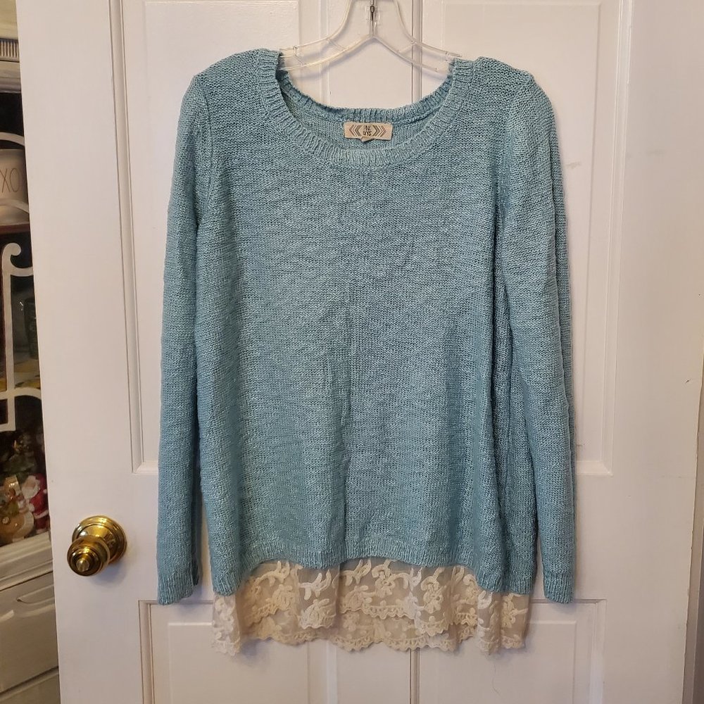 Pink Rose Sweater- Lace Trim